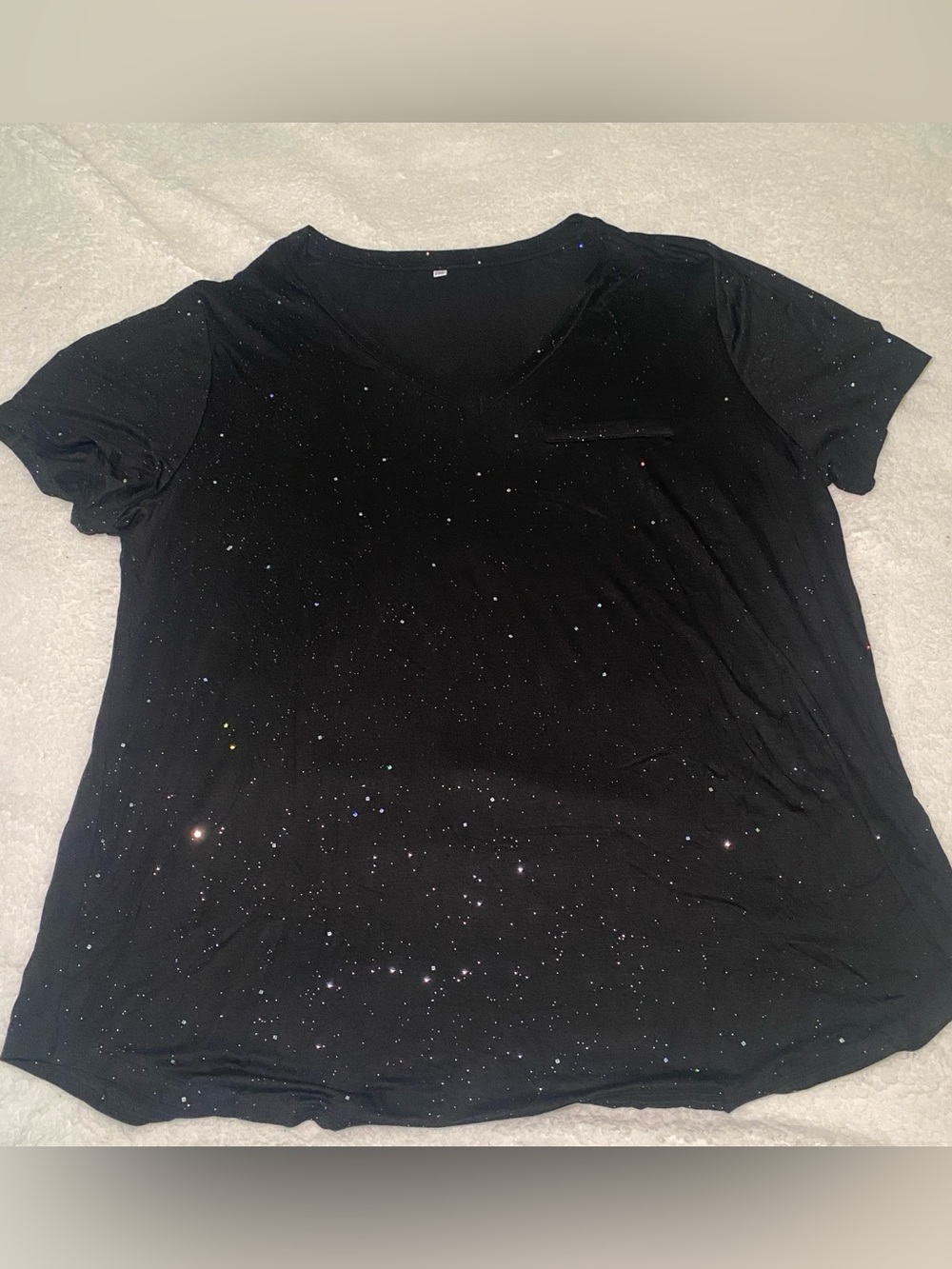 Black Sparkle Short-Sleeve V-Neck Shirt